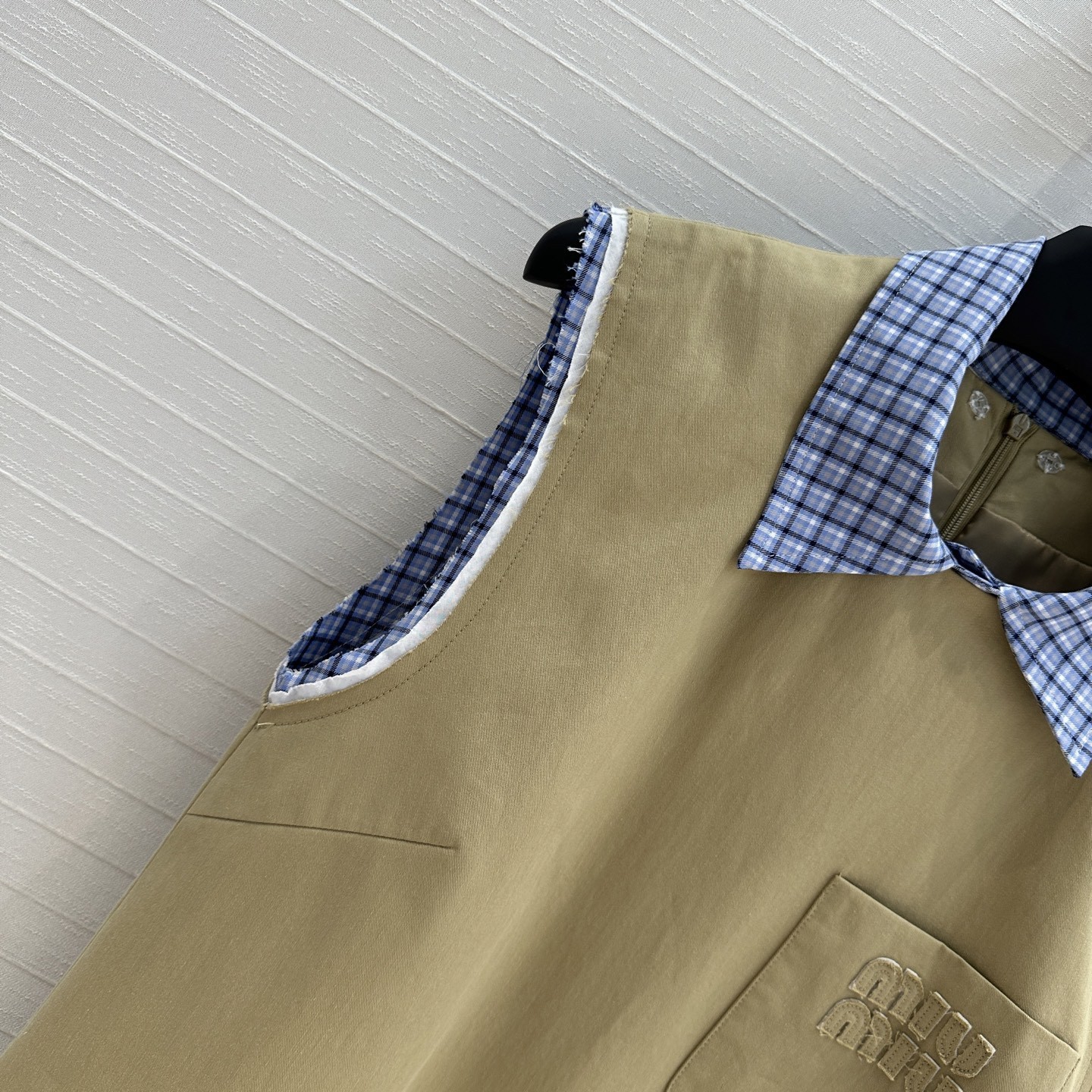 MIU New Blue Plaid Collar Curry Sleeveless Dress