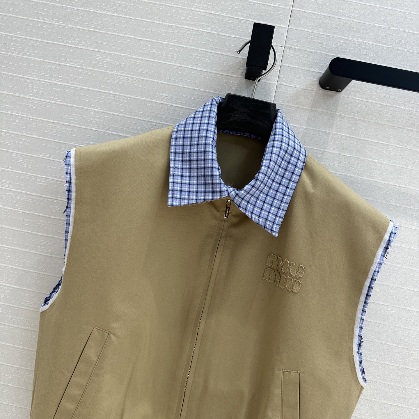 MIU new blue plaid collar curry vest jacket