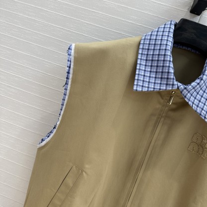 MIU new blue plaid collar curry vest jacket