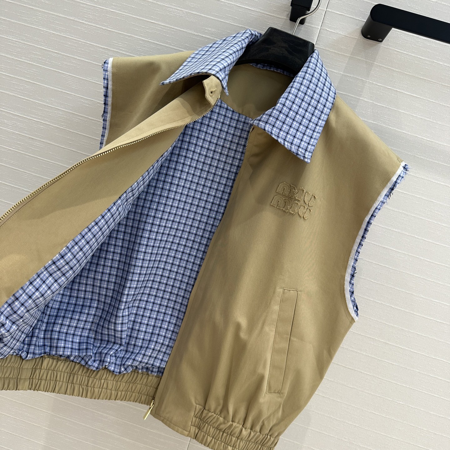 MIU new blue plaid collar curry vest jacket