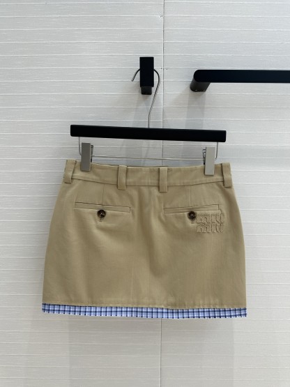 MIU new blue plaid collar curry color super short half skirt