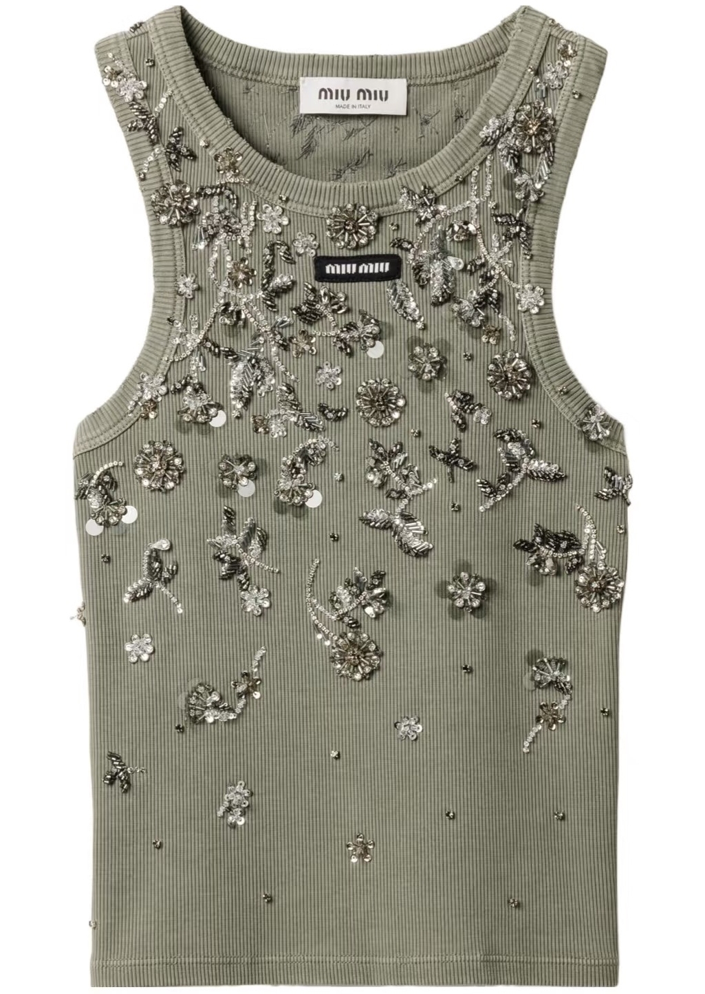 MIU25SS diamond-encrusted dark green sleeveless undershirt