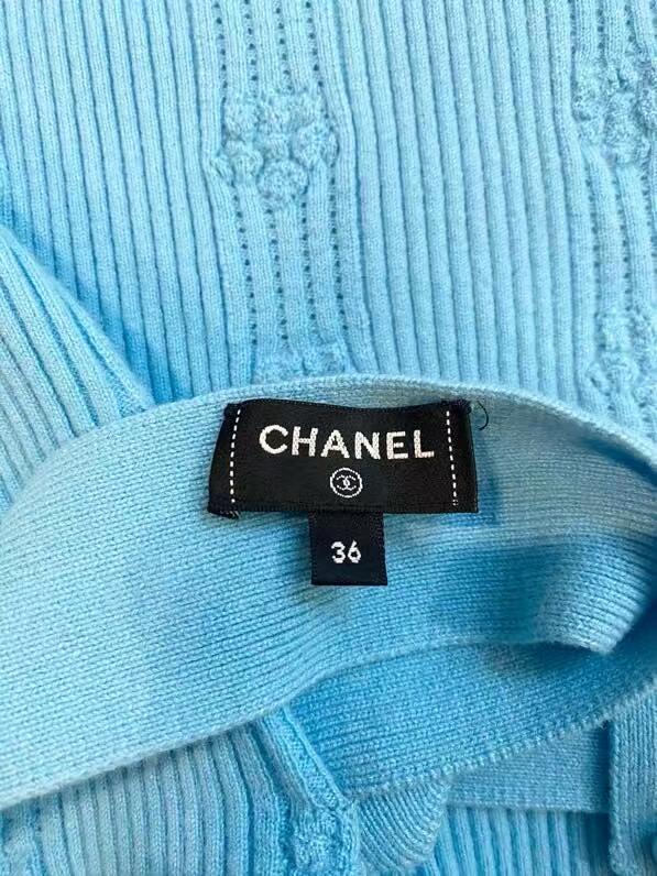 CHNEL Peacock Blue Belted Knit Top