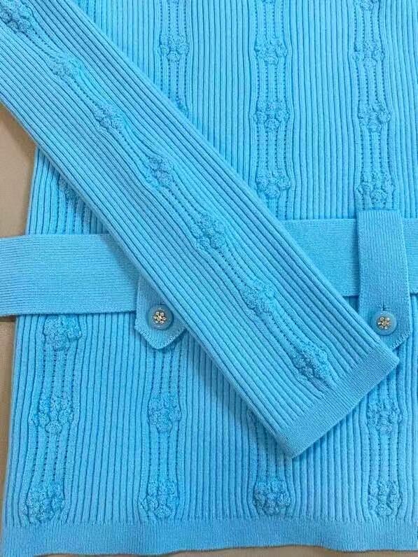 CHNEL Peacock Blue Belted Knit Top