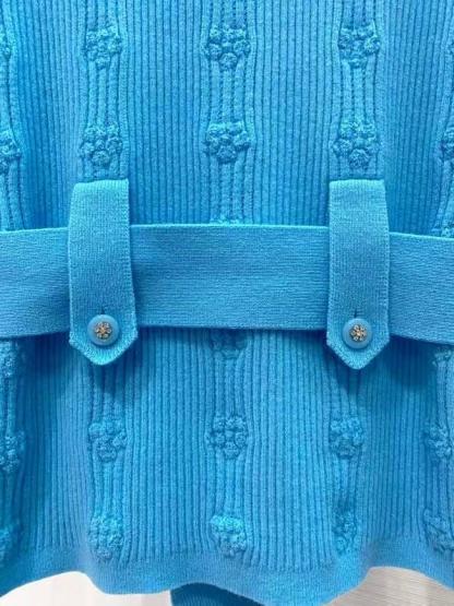 CHNEL Peacock Blue Belted Knit Top