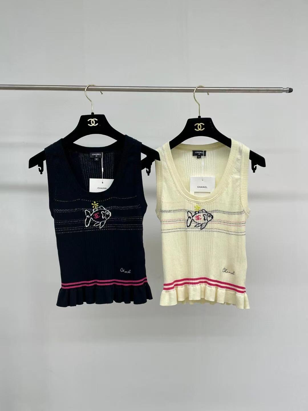 CHNEL Little Fish Knit Embroidered Cami Tank Top