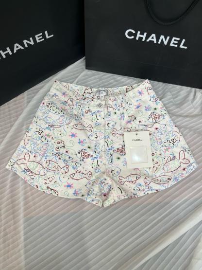 CHNEL Printed Graffiti Denim Shorts