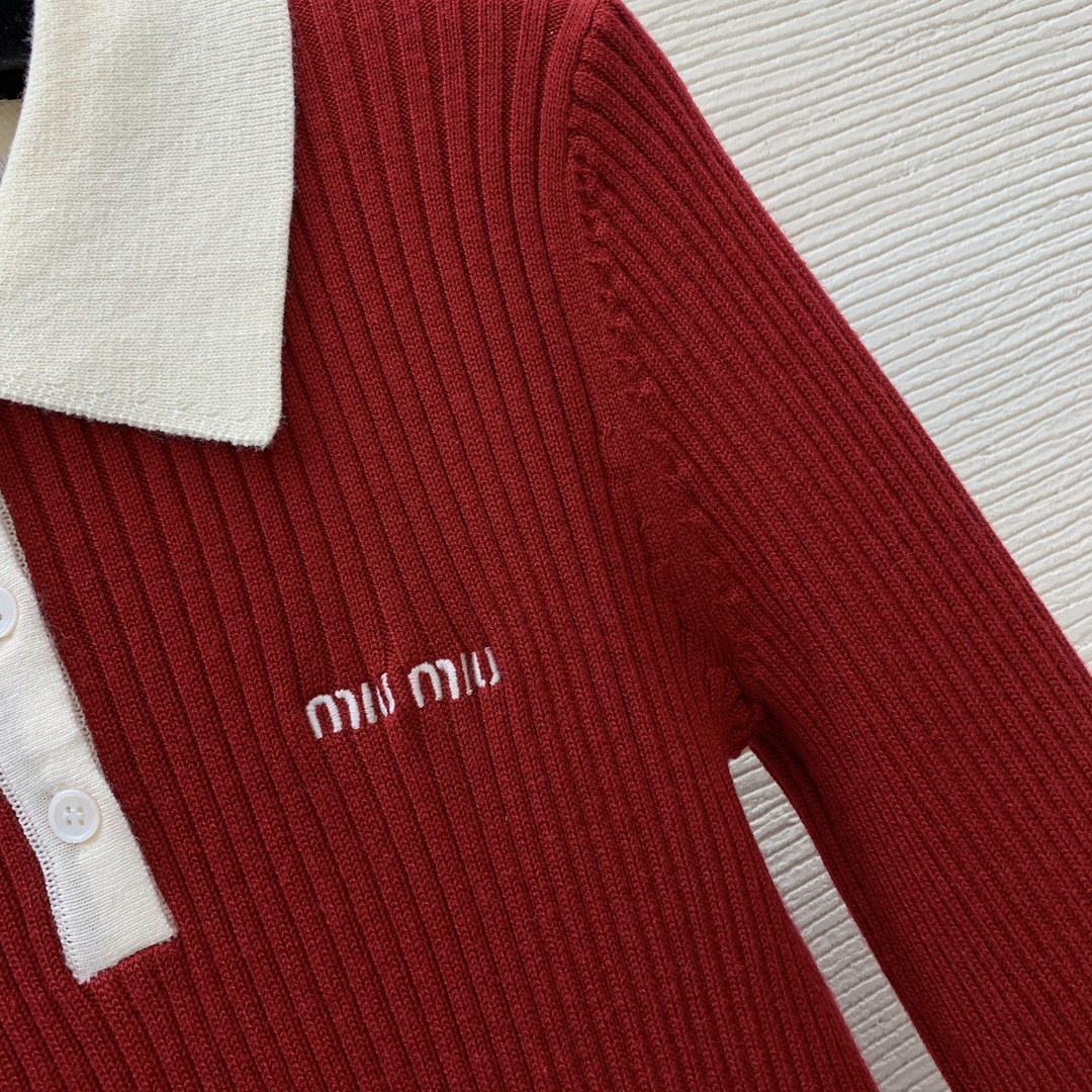 Miu Embroidered Letter Clash Color Knit Long Sleeve