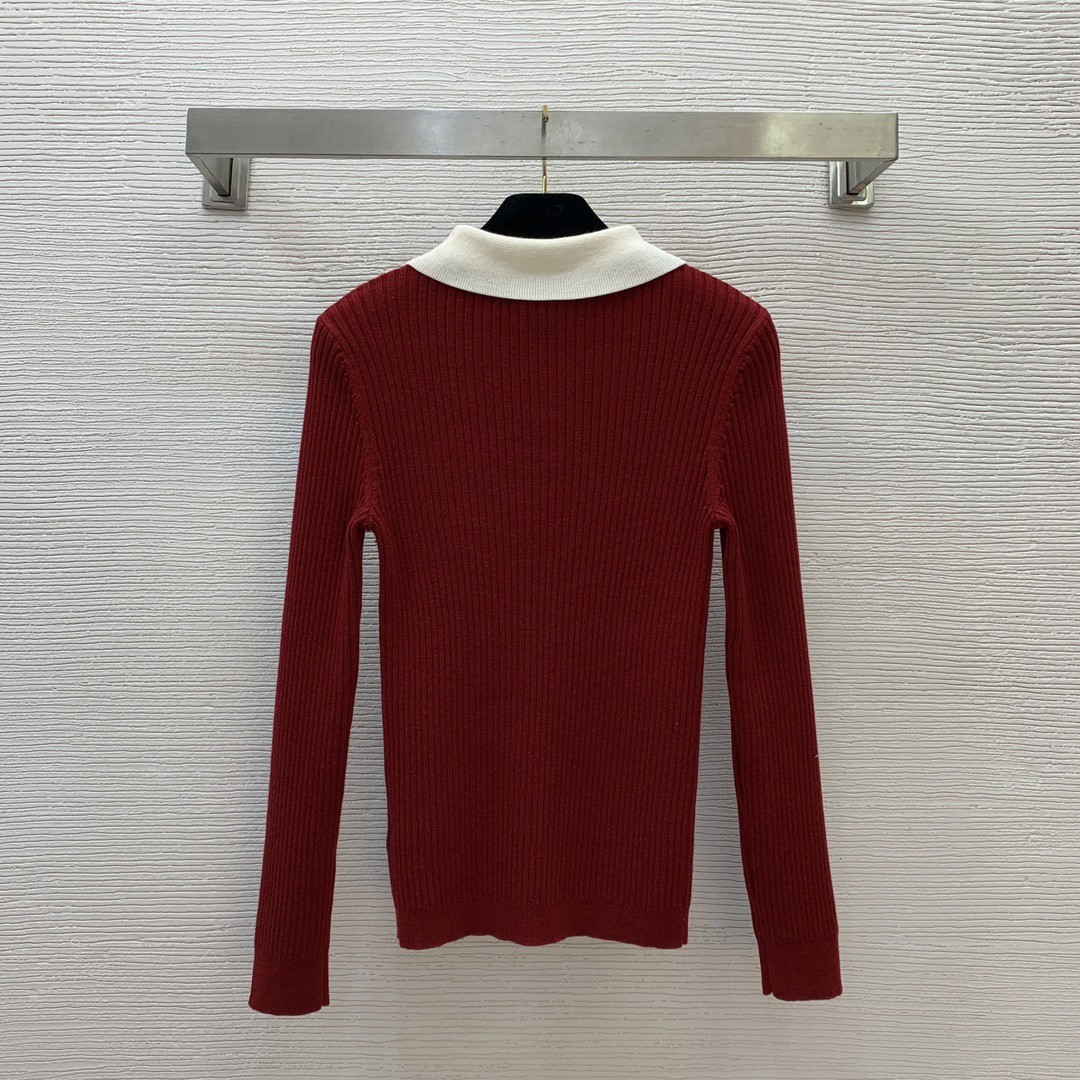 Miu Embroidered Letter Clash Color Knit Long Sleeve