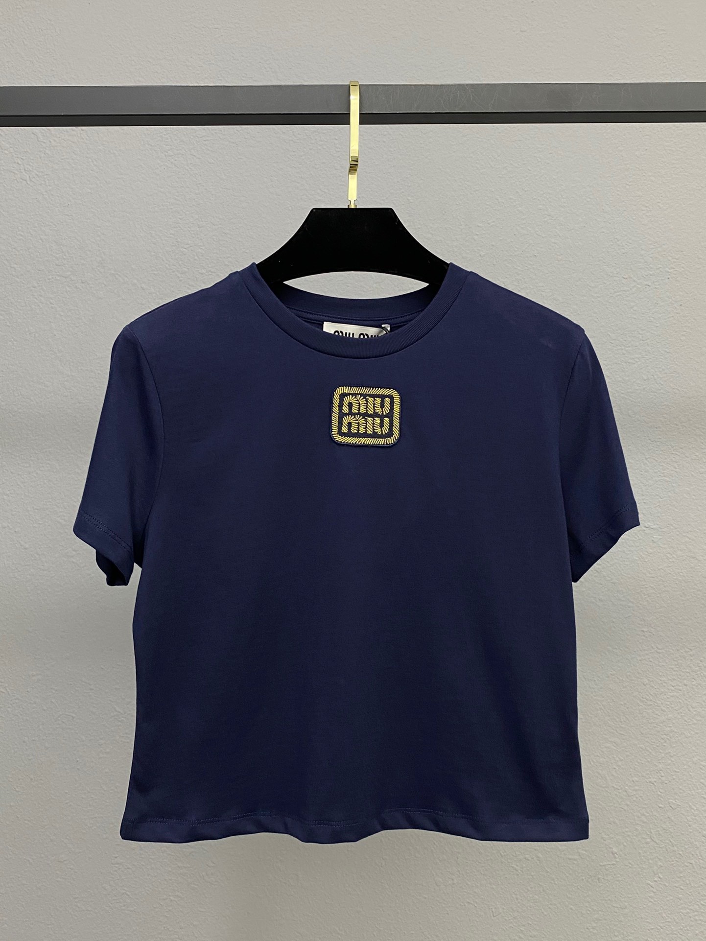 Miu Gold Label Embroidered Round Neck Short Sleeve