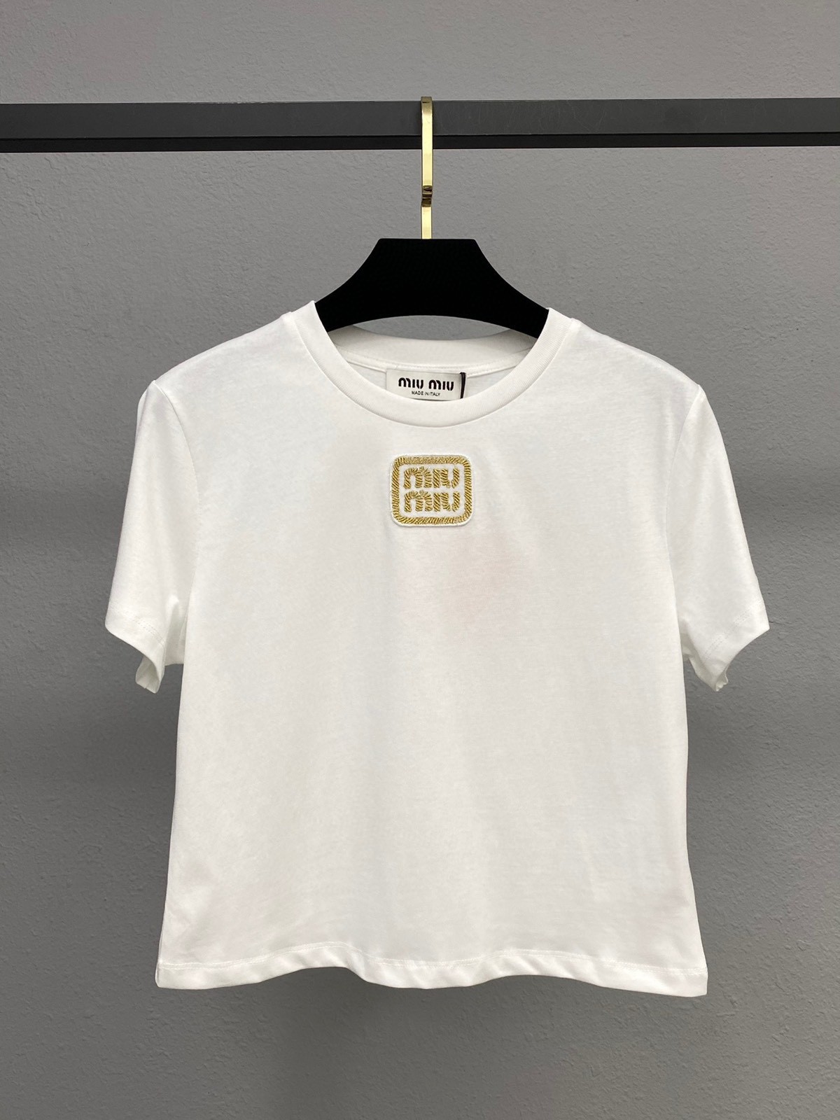 Miu Gold Label Embroidered Round Neck Short Sleeve