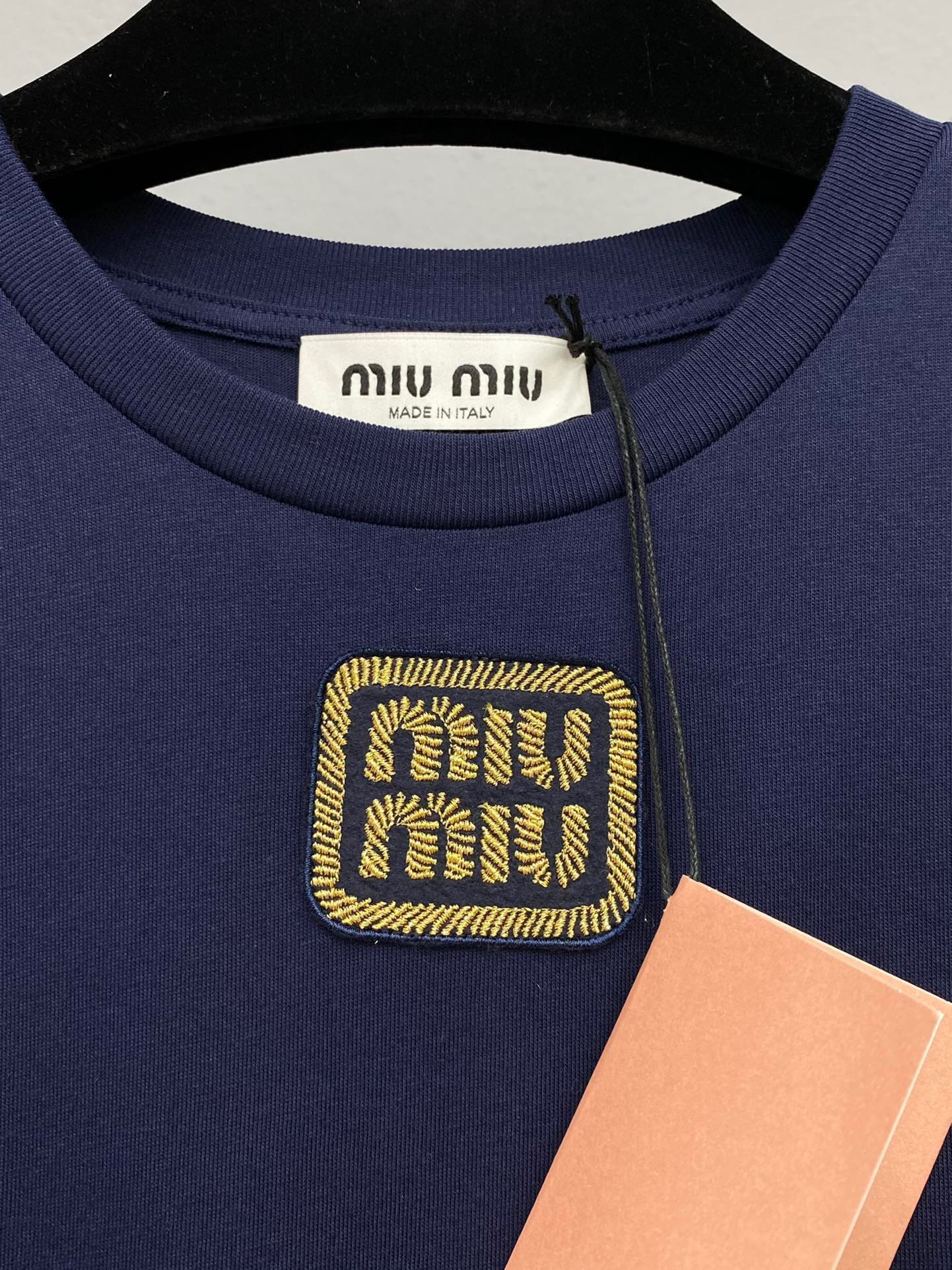 Miu Gold Label Embroidered Round Neck Short Sleeve