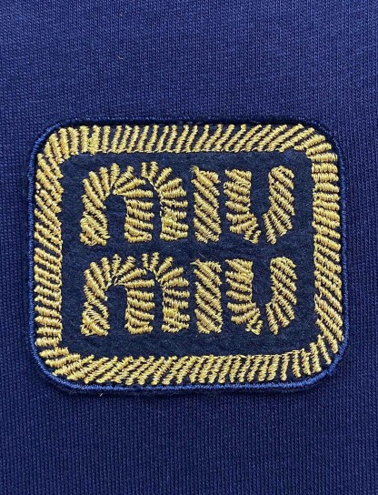 Miu Gold Label Embroidered Round Neck Short Sleeve