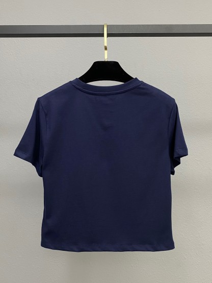 Miu Gold Label Embroidered Round Neck Short Sleeve