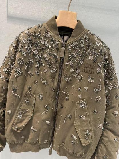 Miu Army Green Sequin Embroidered Jacket