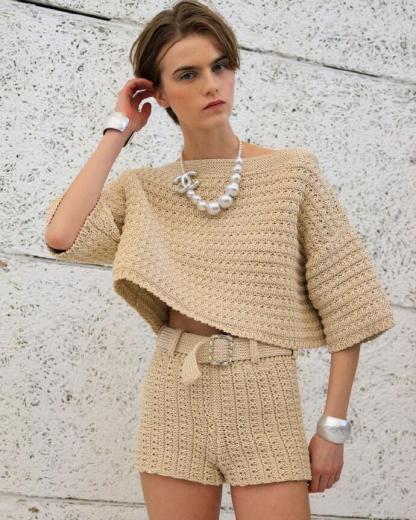 CHNEL Crochet Cutout One-Shoulder Short Top