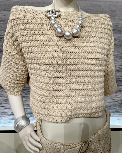 CHNEL Crochet Cutout One-Shoulder Short Top