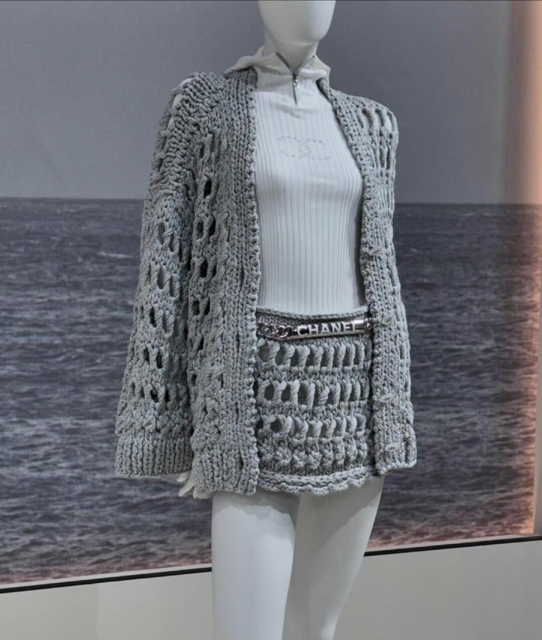 CHNEL Openwork Galaxy Gray Knit Cardigan