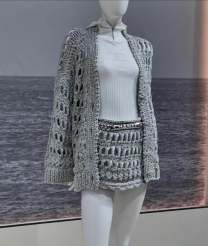CHNEL Openwork Galaxy Gray Knit Cardigan