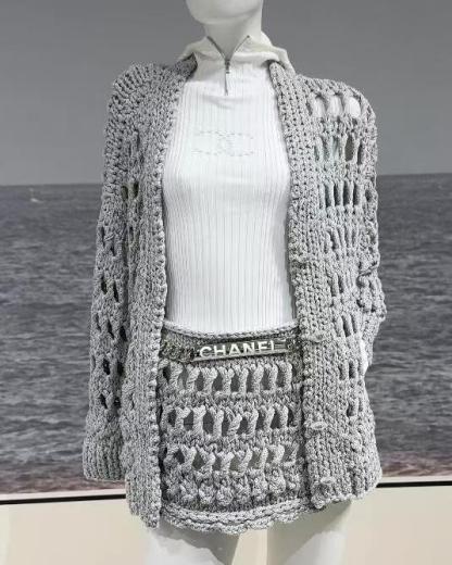 CHNEL Openwork Galaxy Gray Knit Cardigan