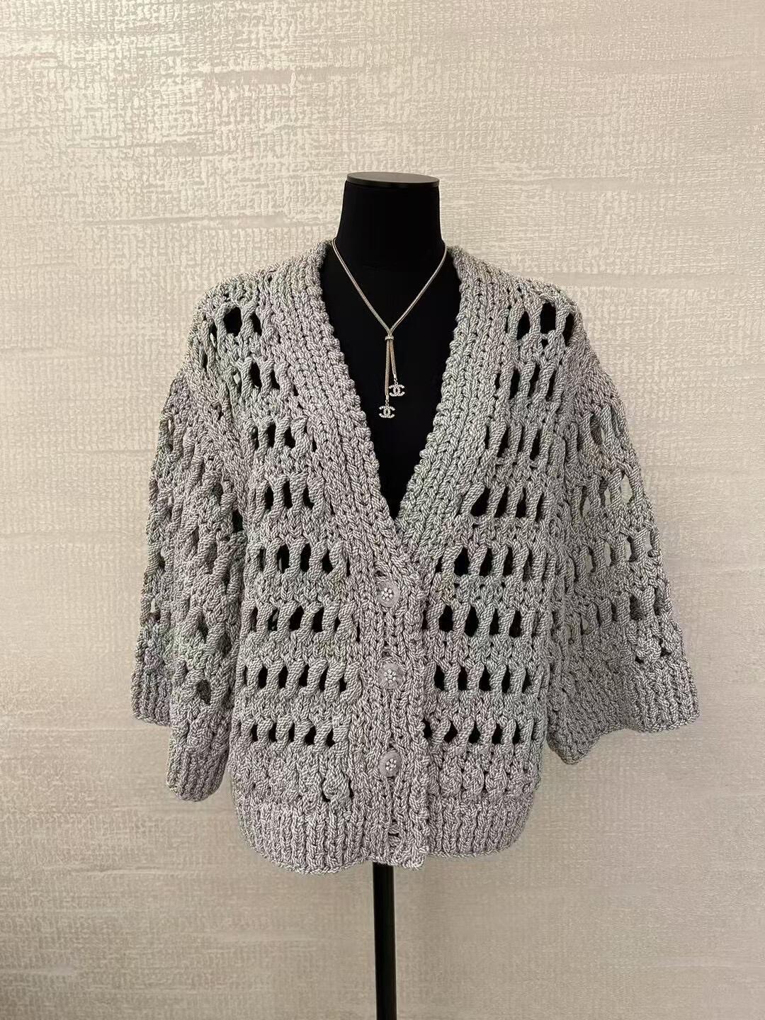 CHNEL Openwork Galaxy Gray Knit Cardigan