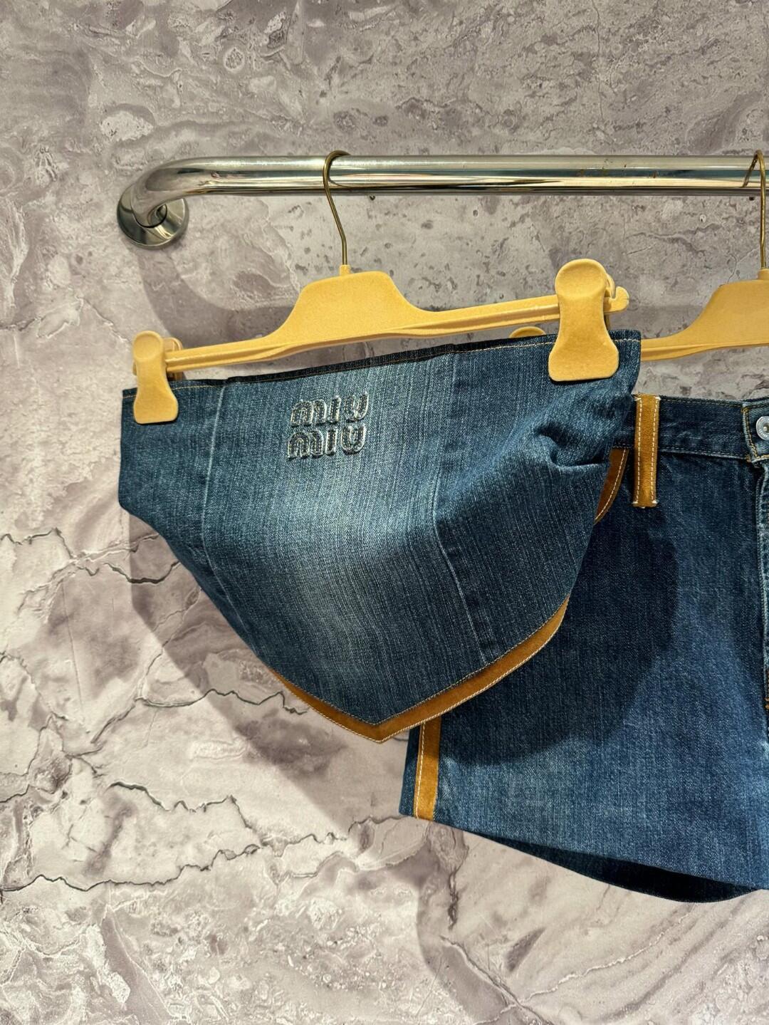 Miu Denim Patchwork Leather Bustier