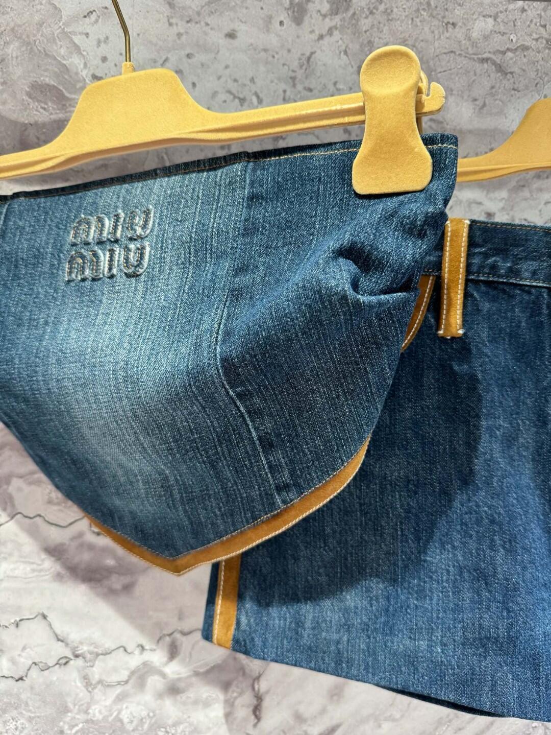 Miu Denim Patchwork Leather Bustier