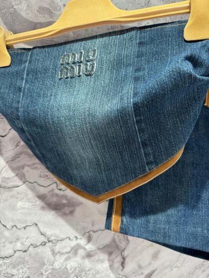 Miu Denim Patchwork Leather Bustier
