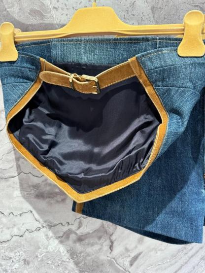 Miu Denim Patchwork Leather Bustier