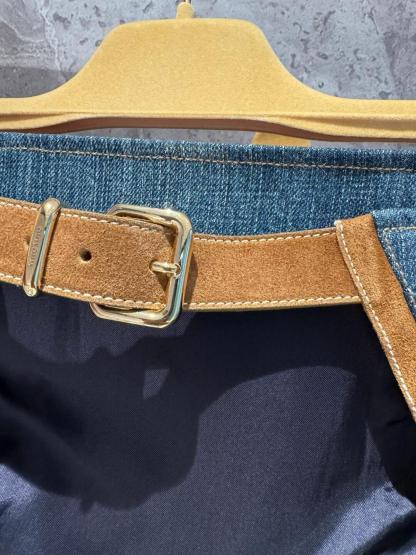 Miu Denim Patchwork Leather Bustier