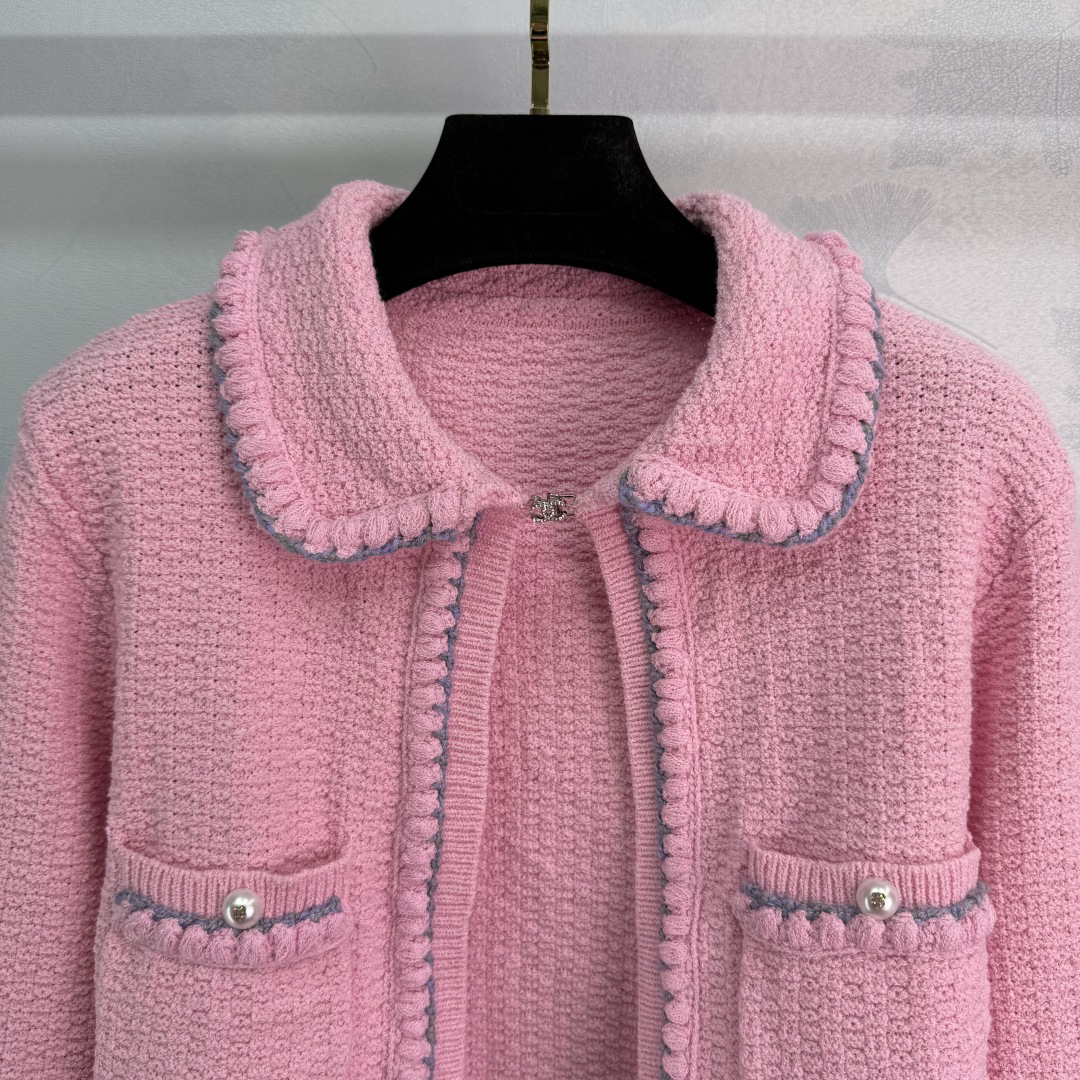 CHANE25SS Chain and Pearl Short Cardigan