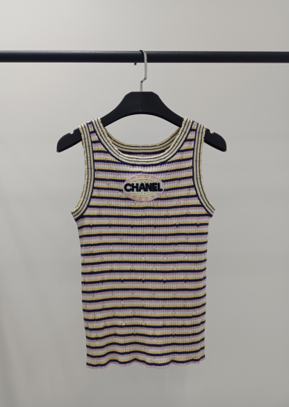 CHANE25SS Striped Knit Vest