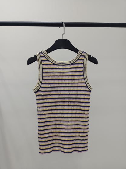 CHANE25SS Striped Knit Vest