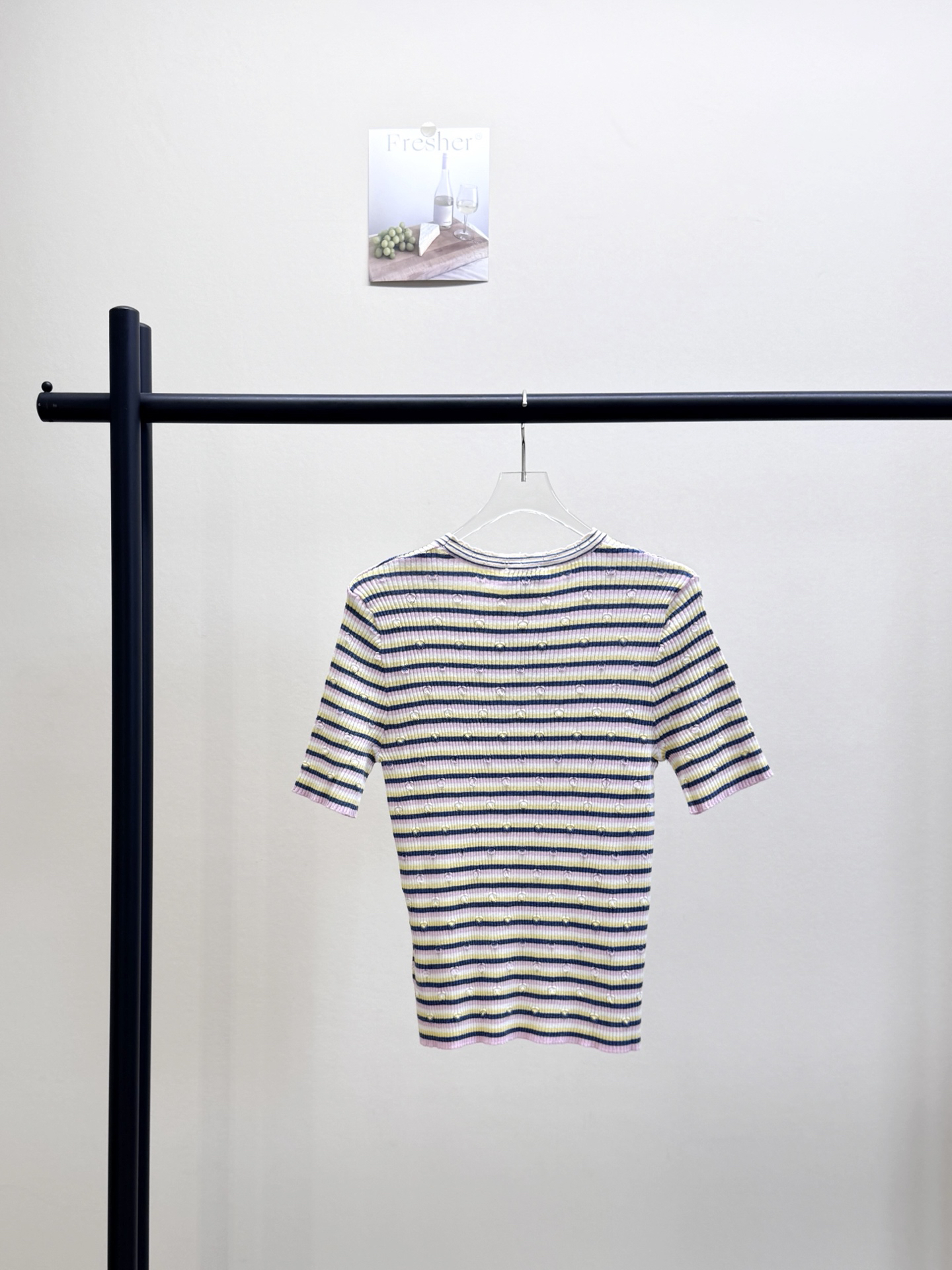 CHANE25SS Round Neck Slim Knit Short Sleeve Top