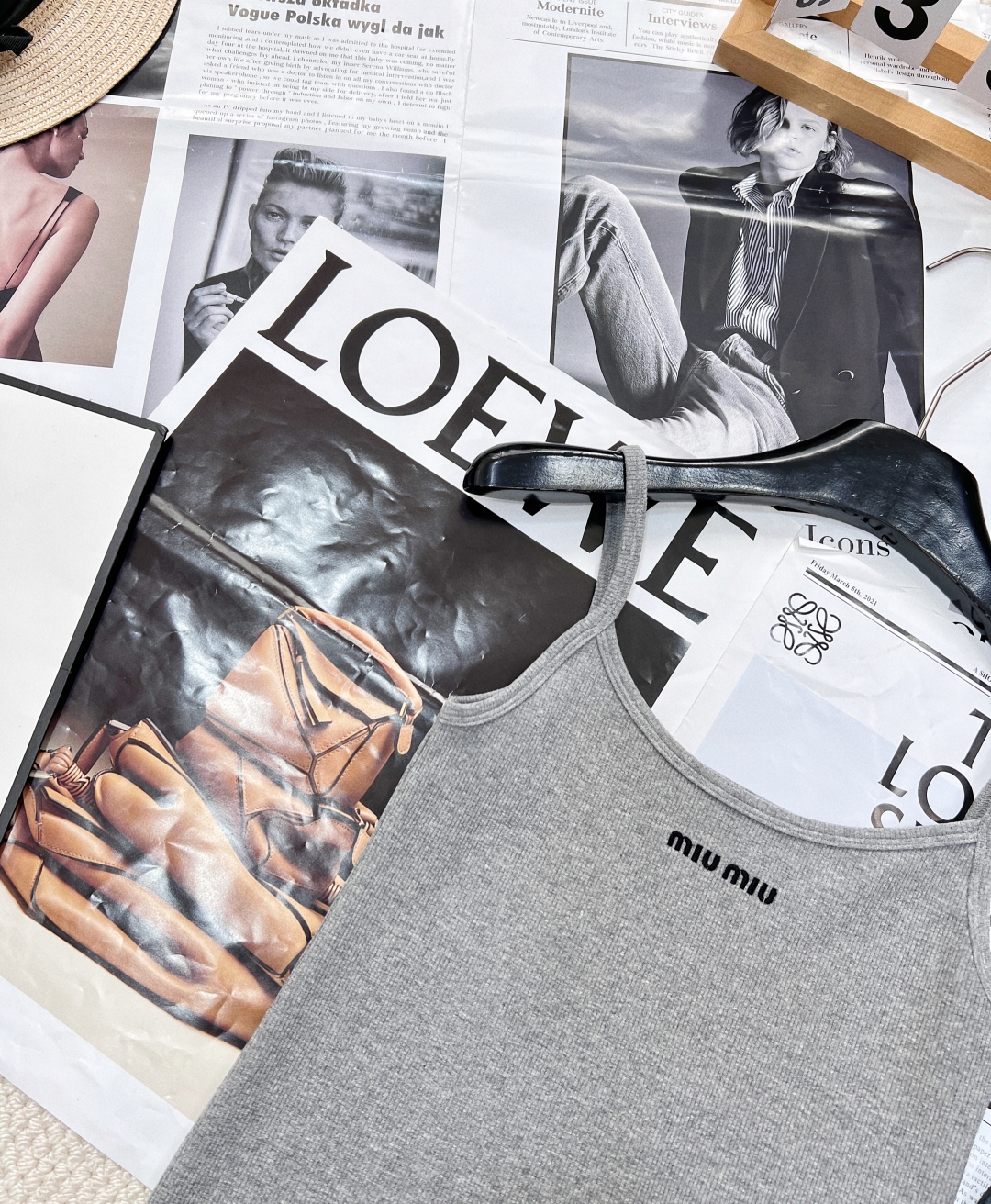 MIU25SS embroidered logo letter knit camisole