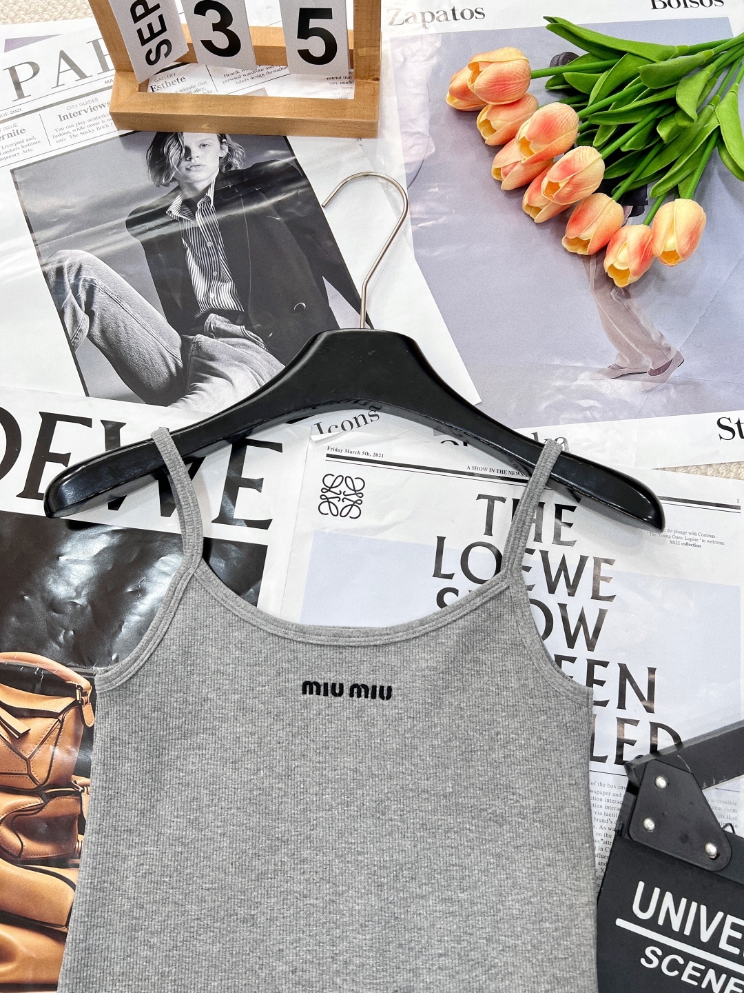 MIU25SS embroidered logo letter knit camisole