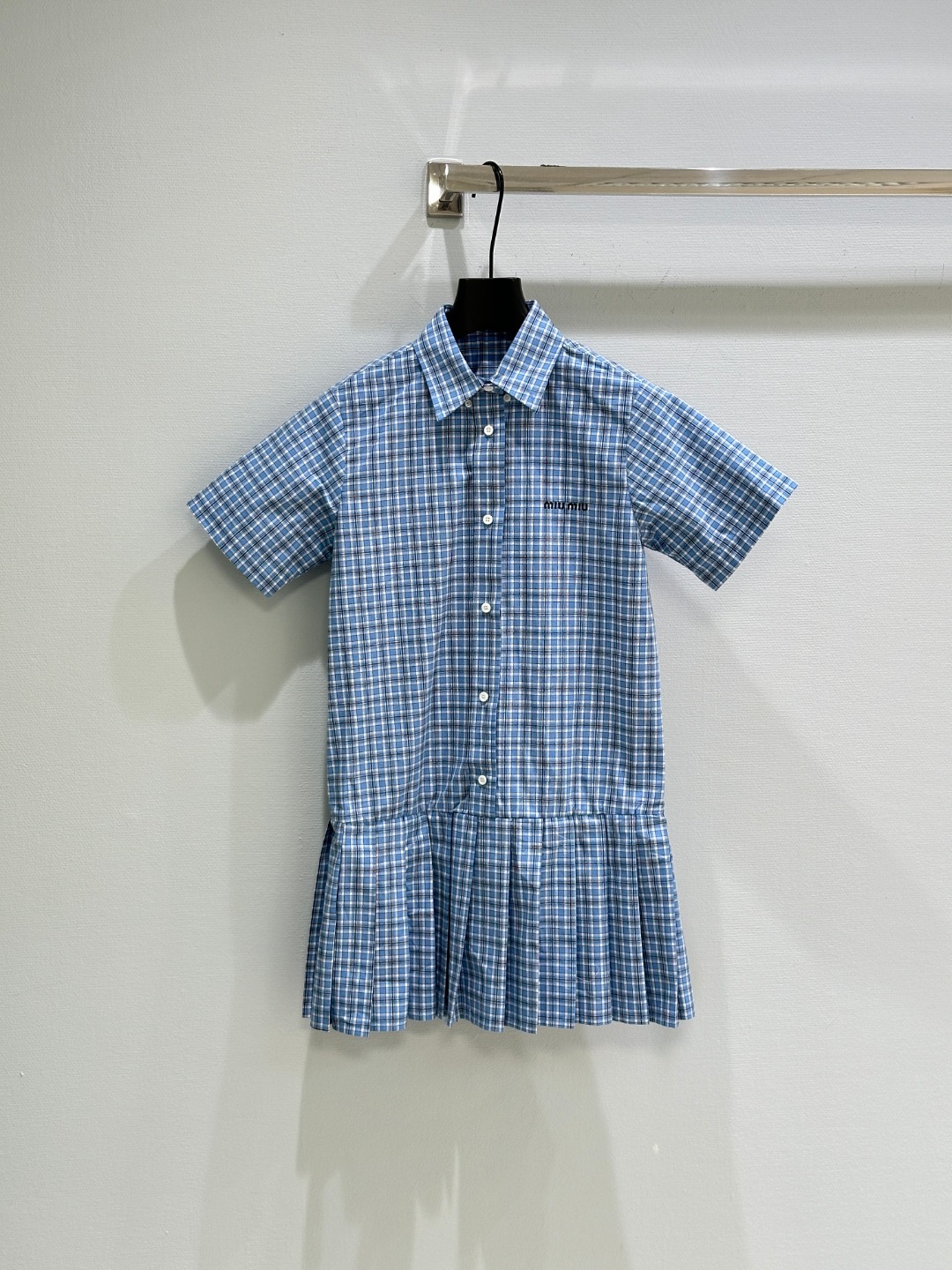 MIU25SS Lapel Check Shirt Dress