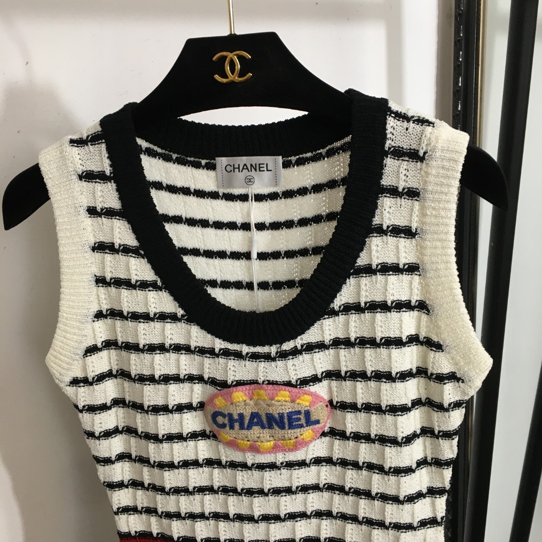 CHANE25SS embroidered striped knit vest dress