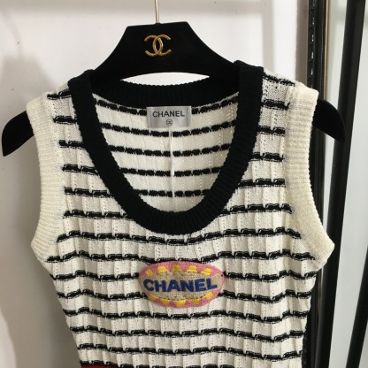 CHANE25SS embroidered striped knit vest dress