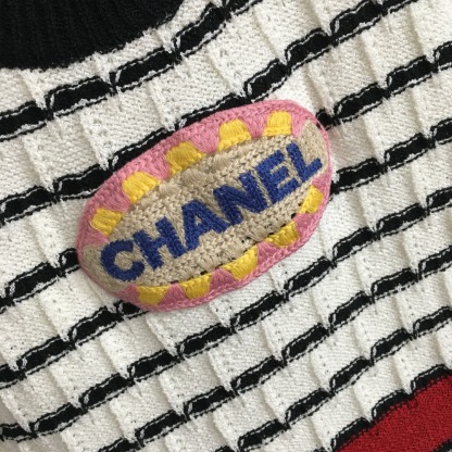 CHANE25SS embroidered striped knit vest dress