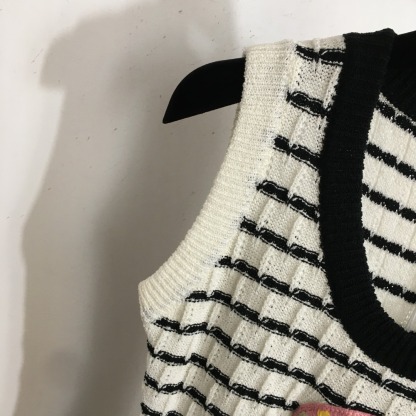 CHANE25SS embroidered striped knit vest dress