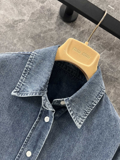 MIU25SS distressed washed denim shirt jacket