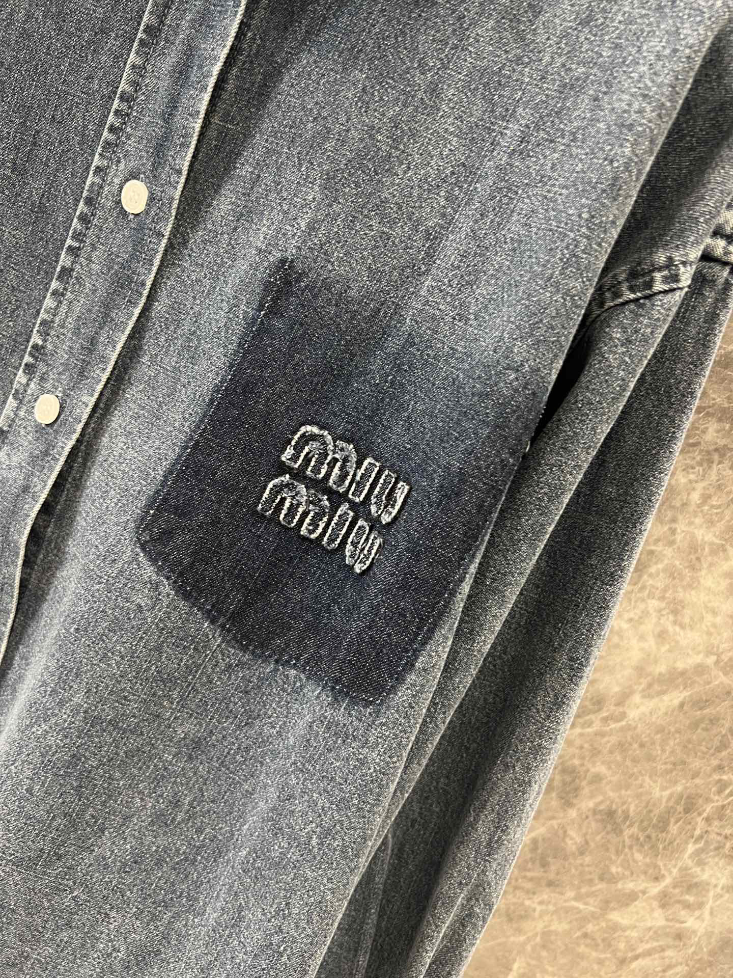 MIU25SS distressed washed denim shirt jacket