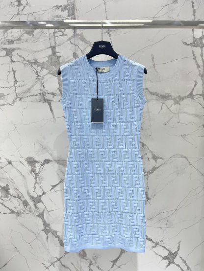 FEND25SS Embossed Letter Cutout Sleeveless Dress