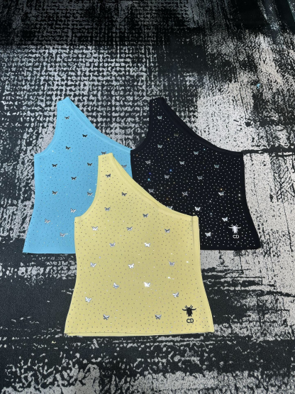 DOR25 summer new full hot diamond heavy section slant shoulder undershirt