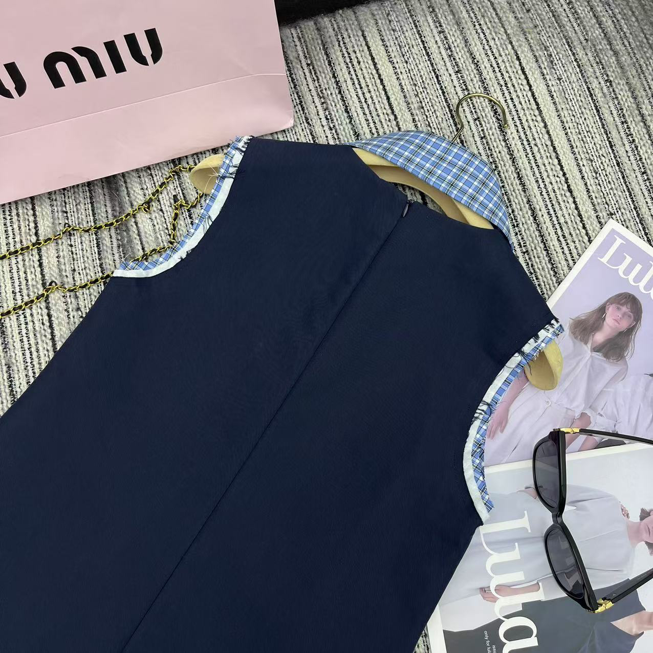 Miu New Plaid Lapel Sleeveless Dress