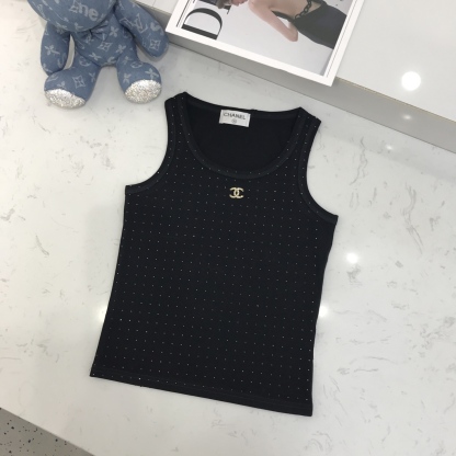 CHANE25SS hot diamond metal button double c letter sleeveless vest