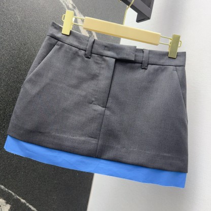 MIU suit with blue trimmed skirt