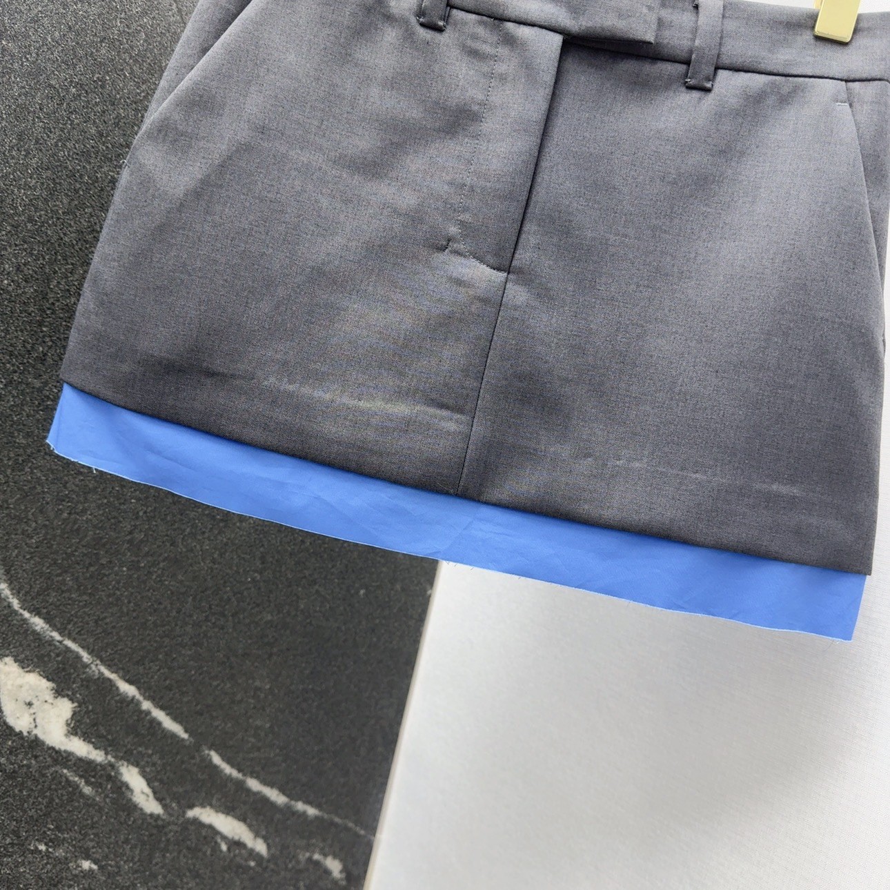 MIU suit with blue trimmed skirt