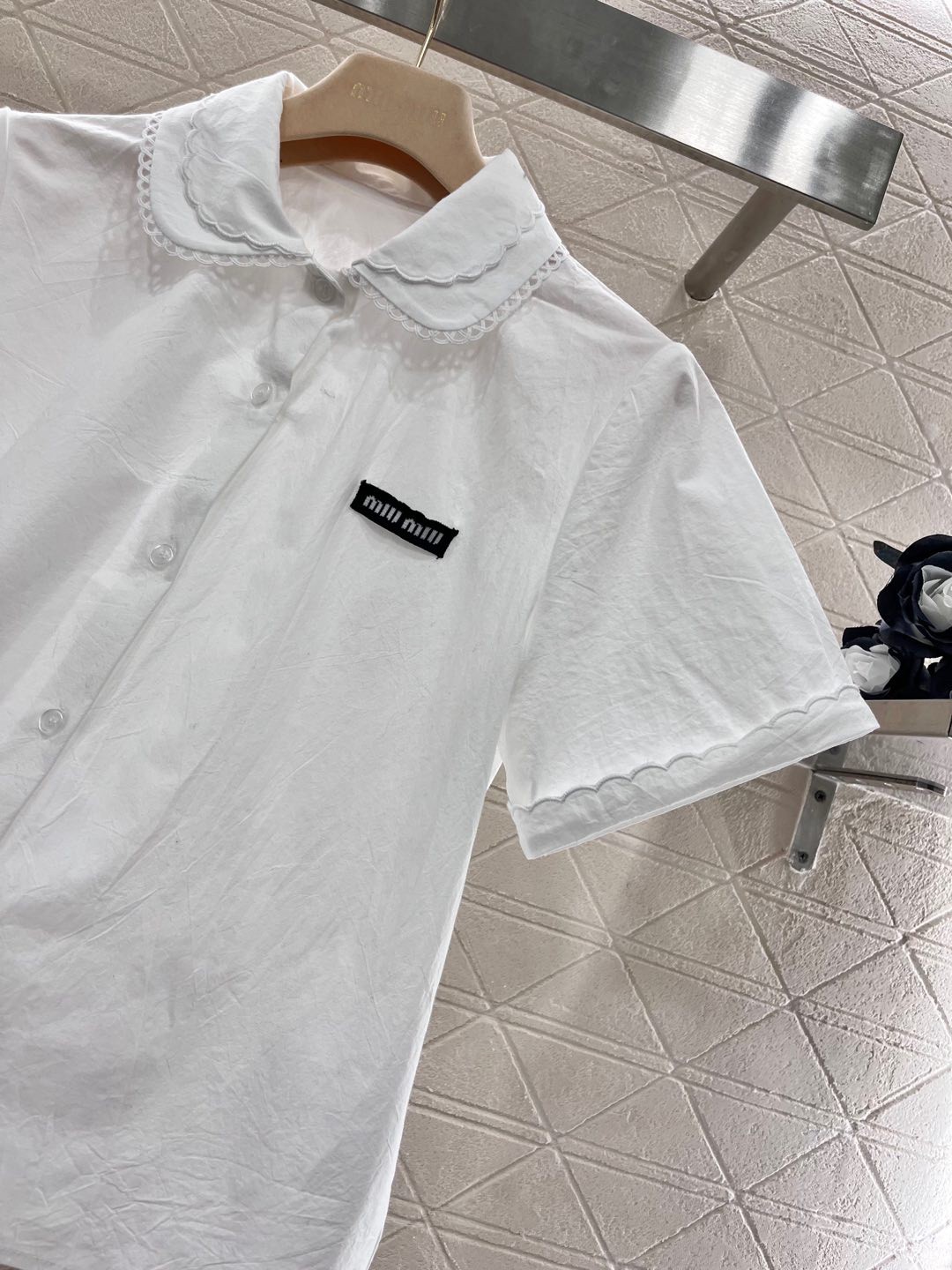 Miu Black Label White Lace Short Sleeve